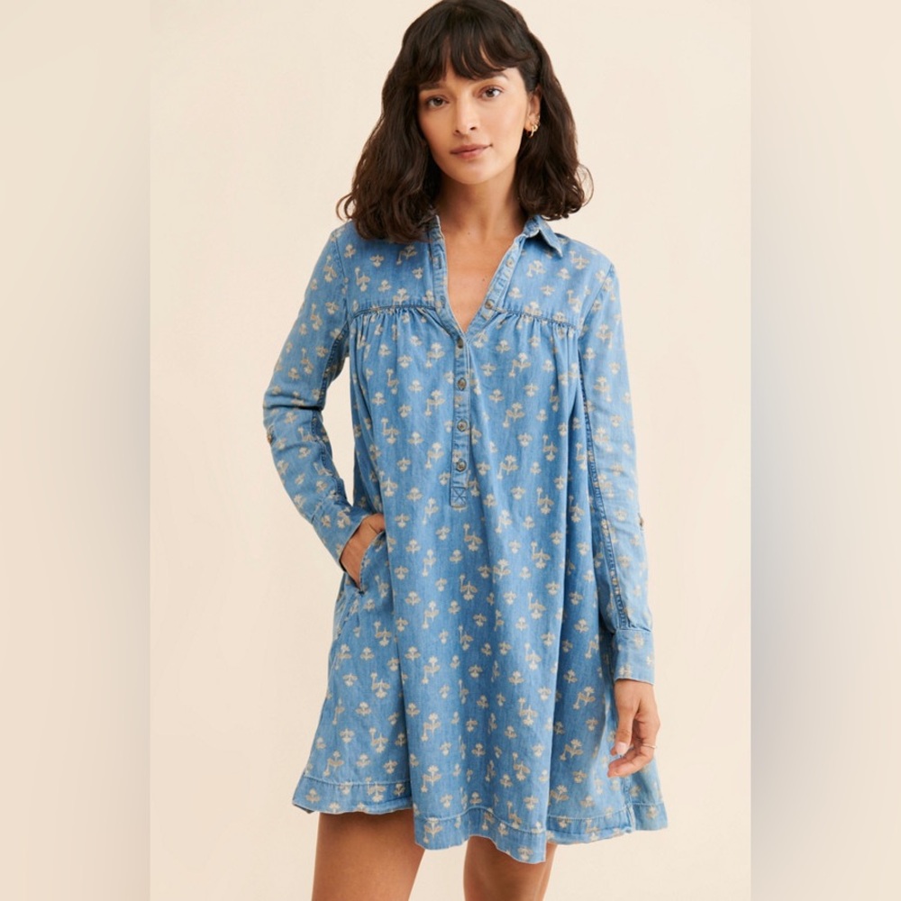 Anthropologie Pilcro Rochelle Shirtdress Light Denim Western Coastal Cowgirl 8